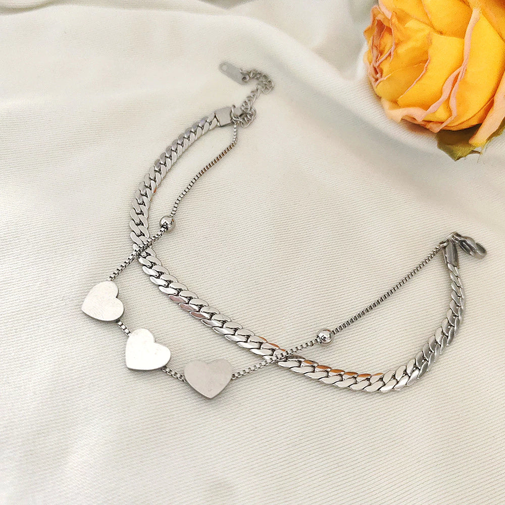 Pulseira Dupla com Pingente de Coração