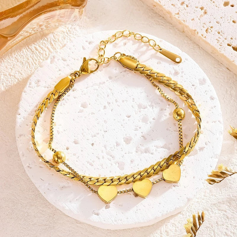 Pulseira Dupla com Pingente de Coração