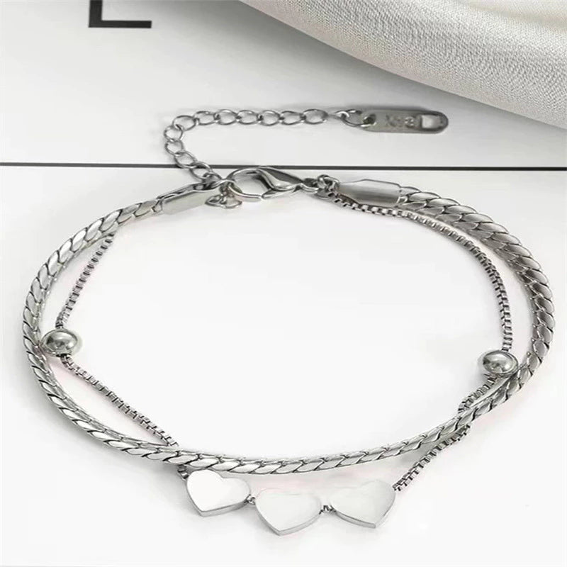 Pulseira Dupla com Pingente de Coração