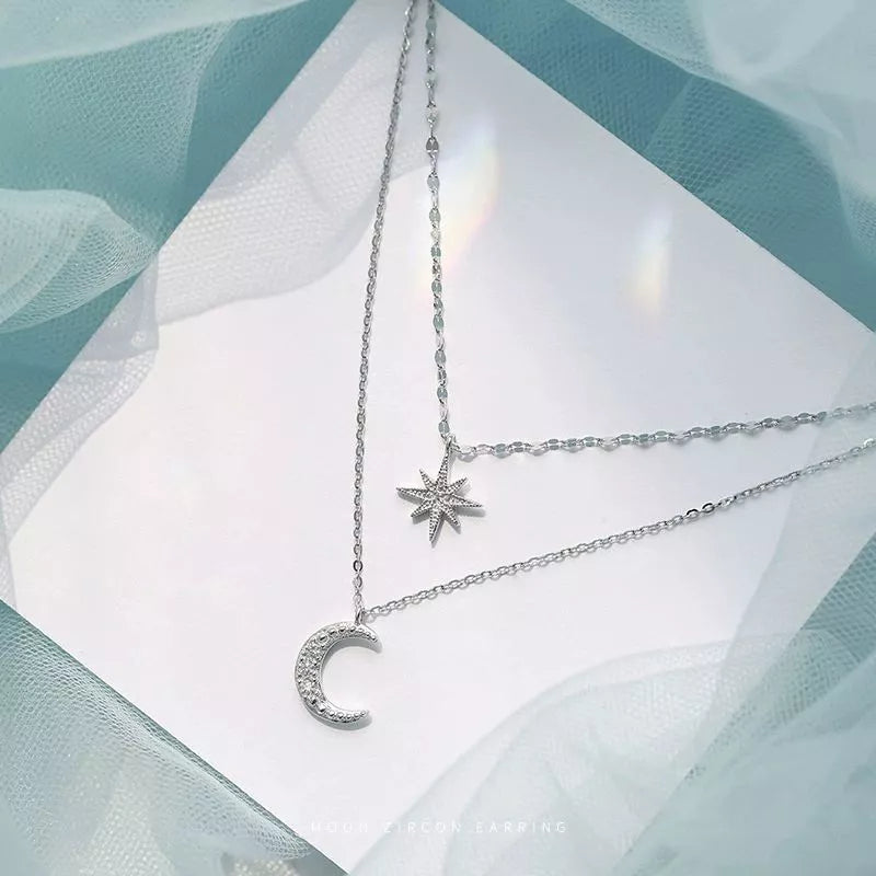 Colar Duplo Estrela e Lua