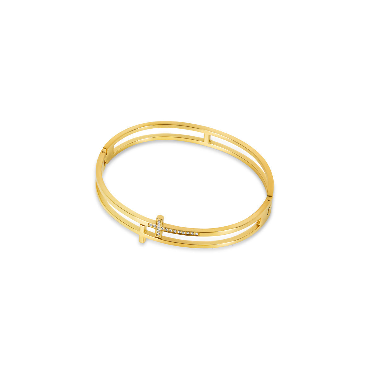 Bracelete Cruz Dupla Banhado a Ouro 18k