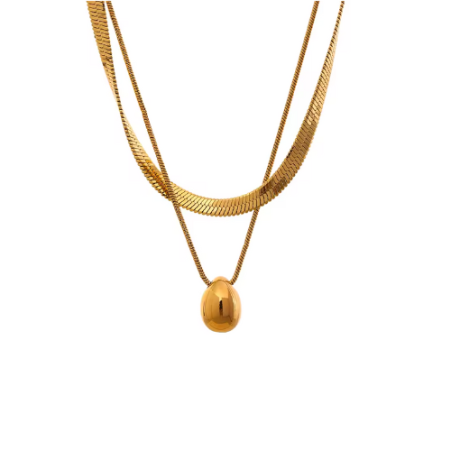 Colar Duplo Malha com Pingente Bola Banhado a Ouro 18k