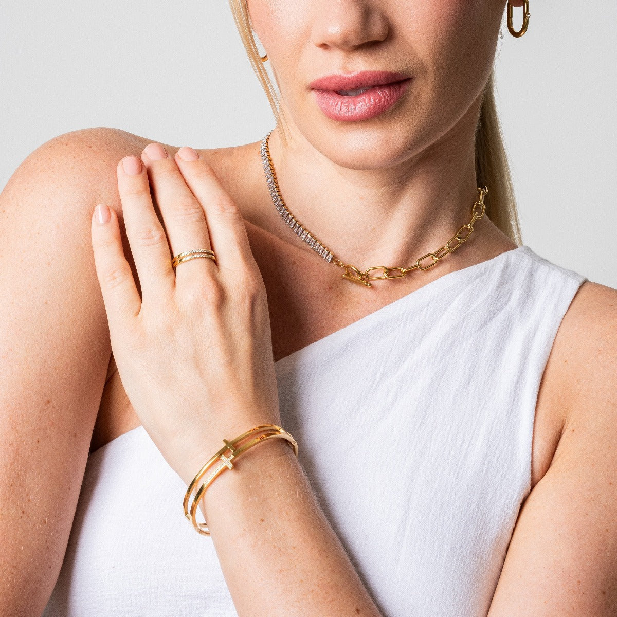 Bracelete Cruz Dupla Banhado a Ouro 18k