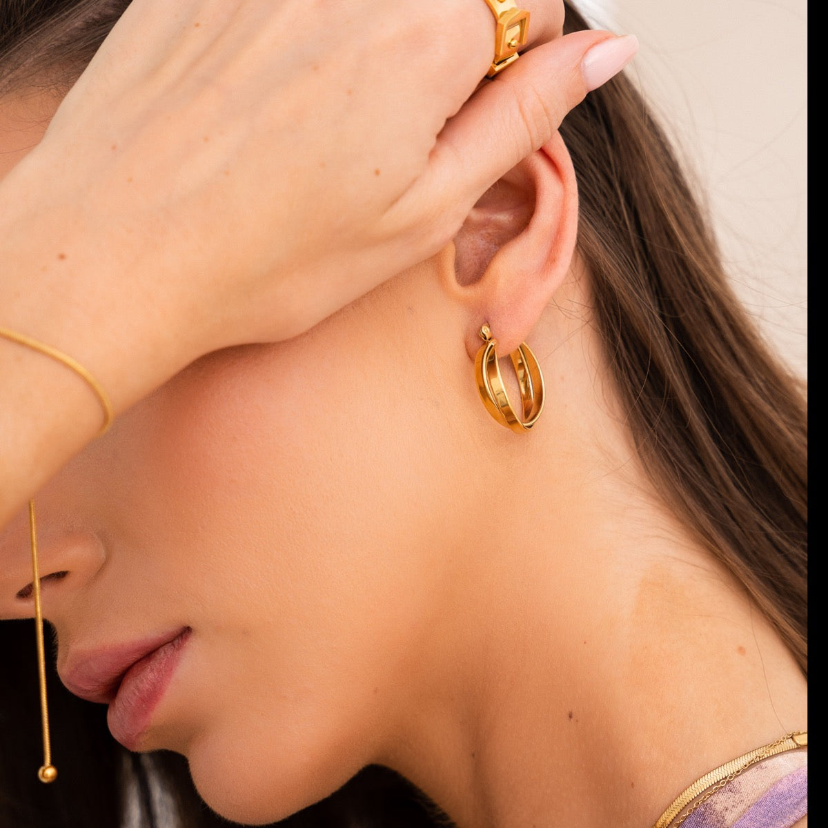 Brincos Argola Dupla Banhados a Ouro 18K