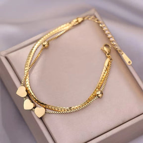 Pulseira Dupla com Pingente de Coração