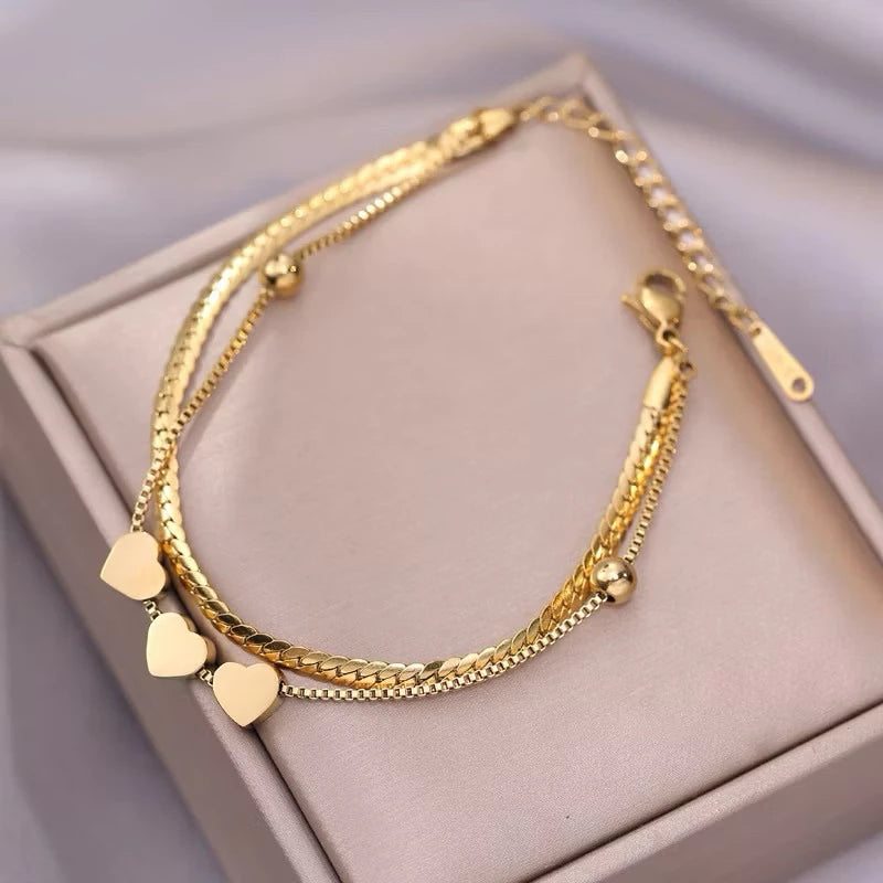 Pulseira Dupla com Pingente de Coração