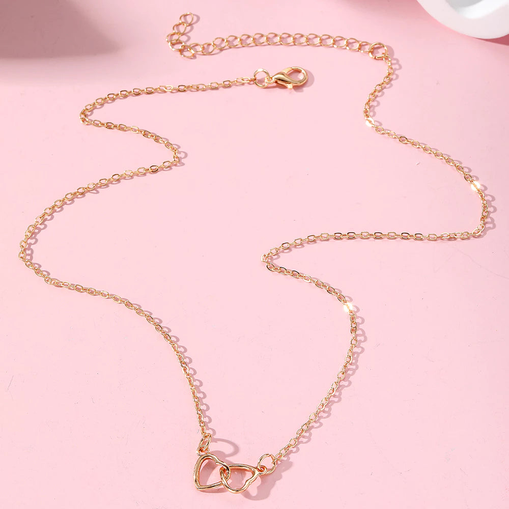 Colar com Pingente de Coração Duplo Ouro 18K