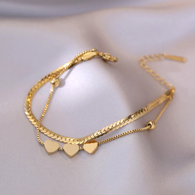 Pulseira Dupla com Pingente de Coração