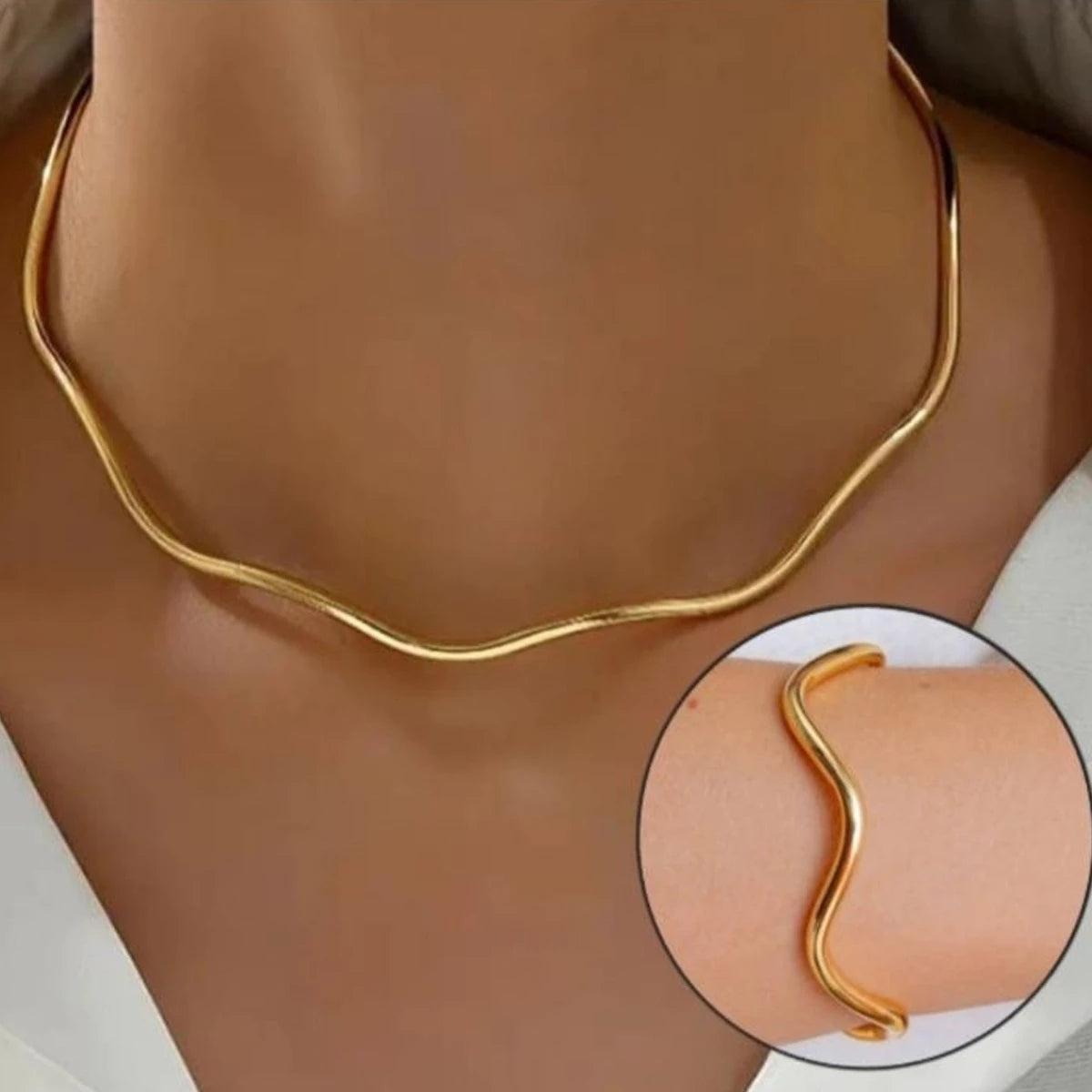Conjunto Colar e Pulseira Banhadas a Ouro